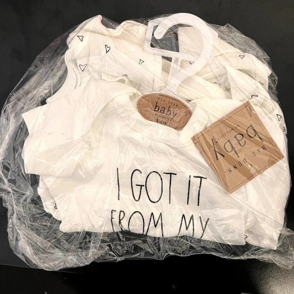 Rae Dunn Baby Cute Onesie Gift Set 3 - 6 m Bodysuit Pants Headband